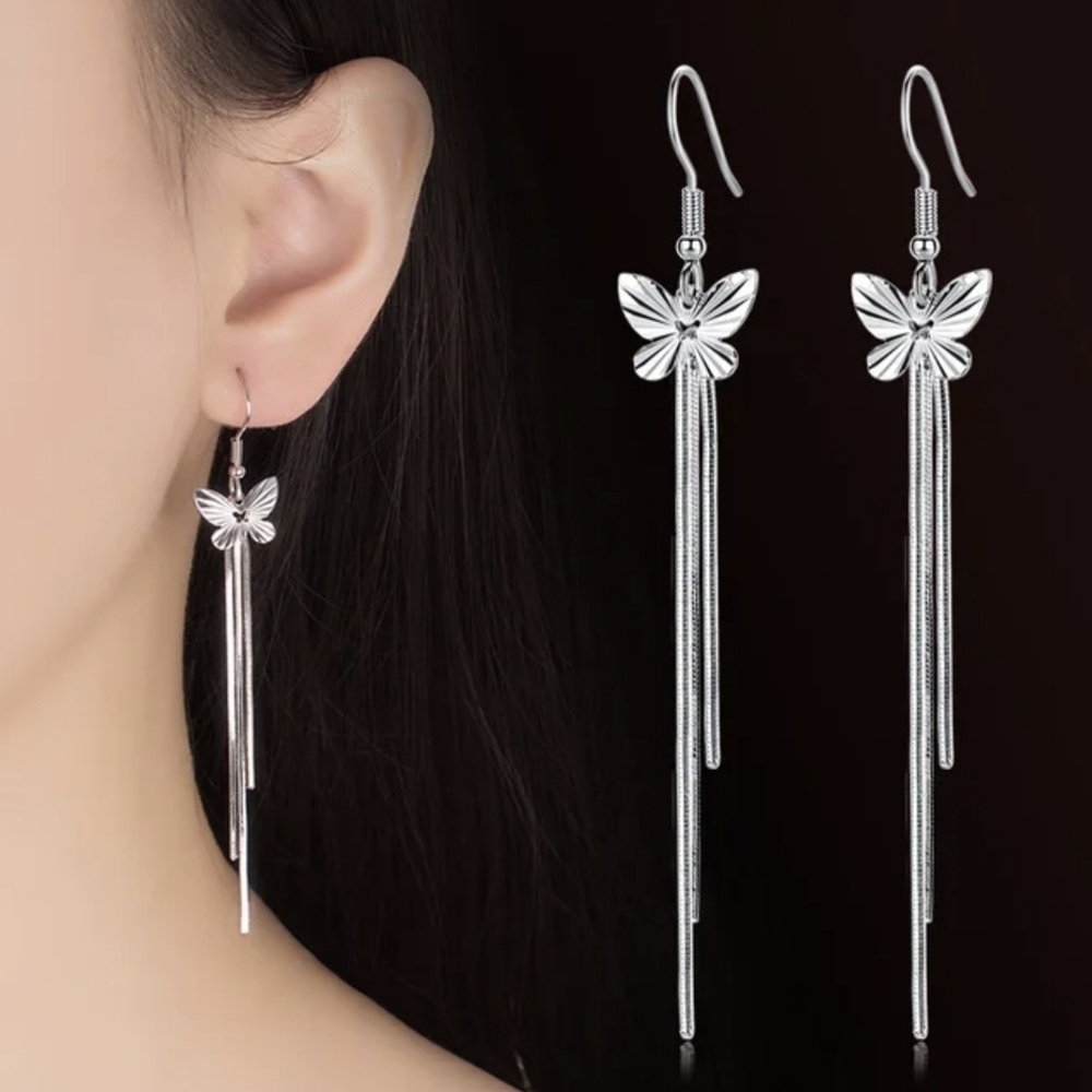 925 Sterling Silver Dangling Chain Earing for Women,Teens,Buterfly,Gift,Bridal